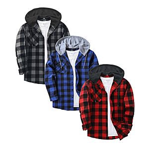 ZITY 3 Pack Men's Flannel Hoodie Shirts Long Sleeve Button Down Plaid Shirt $19.99