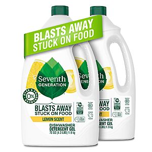 Seventh Generation Dishwasher Detergent Gel Lemon Scent 2 pack for sparkling dishes dishwasher soap 70 oz $11.03