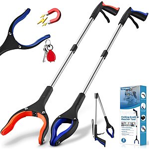 2-Pack 32” TopGrot Foldable Grabber Reacher Pickup Tool w/ 90° Rotating Jaw & Magnets $12.09 + Free Shipping w/ Prime or on $35+