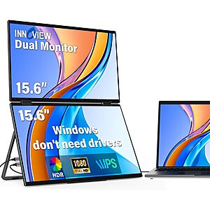 InnoView Portable Dual Monitor 15.6" 1920x1080 Dual Stacked Foldable Monitor | 315° Screen Adjustment | USB-C/HDMI Second Monitor for Laptop, Mac, Windows $189.99