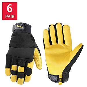 6 Pairs Wells Lamont Men's HydraHyde Leather Work Gloves $37.99 Free Shipping Costco.com