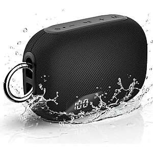 Portable Bluetooth Speaker, IP67 Waterproof Shower Speaker with Digital Battery Display, 24H Playtime, TWS Pairing, USB/TF Card, (Black) - $15.99
