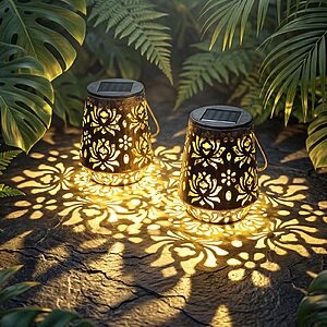 Edenseelake 2 Pack Solar Hanging Lanterns Outdoor Waterproof, Metal Flower Solar Lights, Decorative LED Lantern for Garden, Patio, Porch, Yard, Lawn, Bronze $14.99