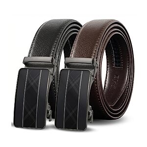 Truyis Men's Leather Ratchet Belt 2 Pack,Adjustable Slide Click Dress Belt $13.99