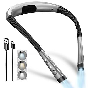 Glocusent Reading Light,Bendable Neck Light,80-hr Rechargeable Book Light $14.99