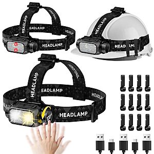 iToncs Rechargeable Headlamp Super Bright High Lumens, 3Pack LED Head Lamp with 5 Modes, 120° Adjustable Head Lights for Forehead $16.49