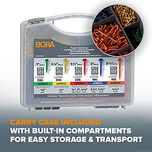 Bora Pocket Hole Screws, 350 piece, $14.98, 800 piece, $34.24, Amazon
