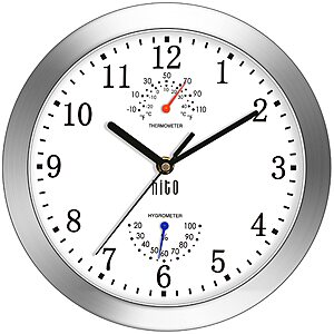 HITO 10 Inch Silent Wall Clock Battery Operated Non Ticking Glass Cover Silver Aluminum Frame, for Kitchen, Bedroom, Home Office, Living Room Decor (White) $19.79