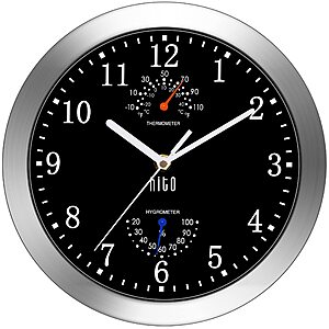 HITO 10 Inch Silent Wall Clock Battery Operated Non Ticking Glass Cover Silver Aluminum Frame, for Kitchen, Bedroom, Home Office, Living Room Decor (Black) $17.59