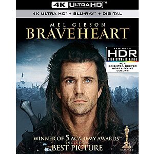 Braveheart (4K UHD + Blu-ray + Digital) $14.99 + Free Shipping w/ Prime or on $35+