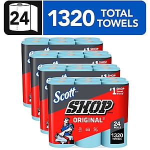 Scott® Shop Towels Original, 4 Packs of 6 Rolls (55 Towels/Roll, 24 Rolls/Case, 1,320 Towels/Case) - $12.48