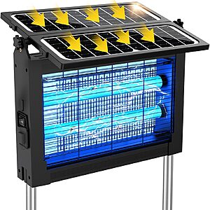 Solar Bug Zapper Outdoor, 4500V Mosquito Zapper with Dual Solar Panels $29.99