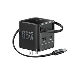 EF ECOFLOW 65W USB C Charger with Retractable Cable, 3-in-1 Phone Charger $27.06