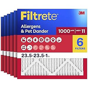 [SnS] $23.61* | 6-Pack 23.5"x23.5"x1" Filtrete MPR 1000 MERV 11 AC Furnace Air Filters at Amazon