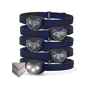 Eveready LED Headlamps Pro200 [5-Pack], IPX4 Water Resistant, for Camping, Hiking, Emergency Power Outage (Batteries Included) $14.99