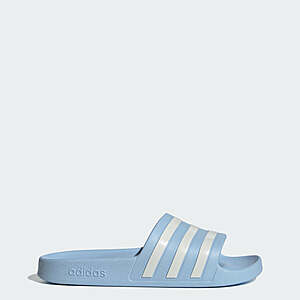 Adidas women's adilette aqua slides (glow blue / zero metalic / zero metalic) - $7.50