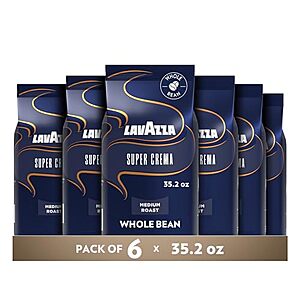[SnS, AC] $69.89* | 6-Pk 2.2-Lb Lavazza Medium Roast Whole Bean Coffee (Super Crema) at Amazon