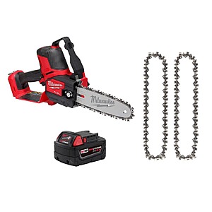 Milwaukee M18 FUEL 18V Lithium-Ion Brushless Battery 8 in. HATCHET Mini Chainsaw w M18 5.0 Ah Battery, 8 in Replacement Chain (x2) $289
