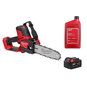 Milwaukee M18 FUEL 18V Lithium-Ion Brushless Battery 8 in. HATCHET Mini Chainsaw w/ M18 5.0 Ah Battery, 1 Quart Bar & Chain Oil $259