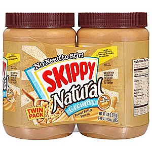 [SnS] $8.95* | 2-Pack 40-Oz Skippy Natural Peanut Butter (Creamy) at Amazon