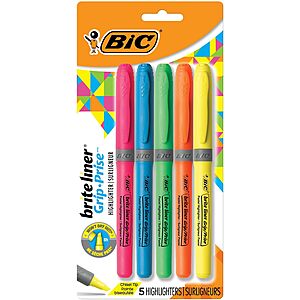 5-Count BIC Brite Liner Chisel Tip Highlighters (Assorted Colors) $1.70 w/ S&S + Free Shipping w/ Prime or on $35+