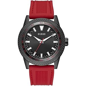 [NEW, AC] $49.22 | Guess Men's 46mm Watch - Red Silicone Strap Black Dial Black Case at Amazon