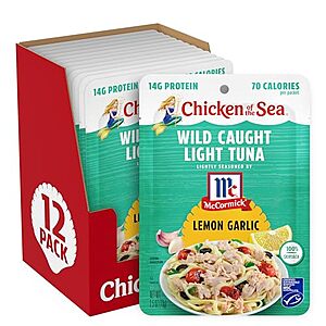 [SnS, AC] $6.61* | 12-Pack 2.5-Oz Chicken of the Sea Wild Caught Light Tuna (Lemon Garlic) at Amazon