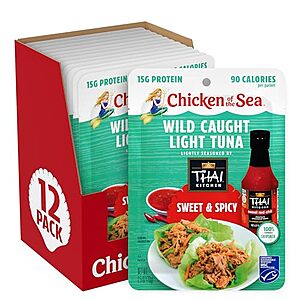 [SnS, AC] $23.40* | 5 × 12-Pack 2.5-Oz Chicken of the Sea Wild Caught Light Tuna (Sweet & Spicy) ($4.68 each) at Amazon