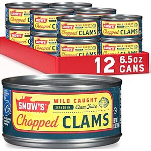 [SnS, AC] $13.68 | 12-Pack 6.5-Oz Snow's Wild Caught Chopped Clams at Amazon