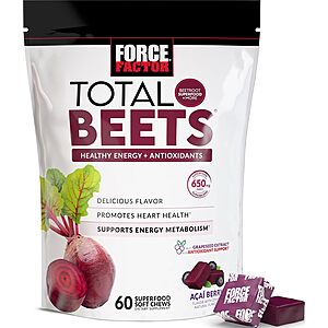 60-Count Force Factor Total Beets Soft Chews Heart Health Supplement $9.74 w/ S&S + Free Shipping w/ Prime or on $35+