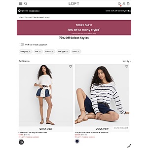 Loft.com 70% Sale Styles Today Only!
