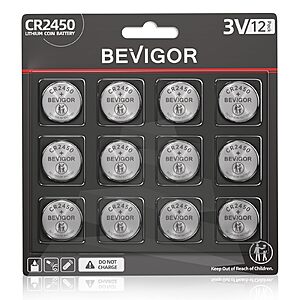 BEVIGOR 2450 Battery Compatible with AirTag CR2450 Lithium 3V Coin Battery $3.99