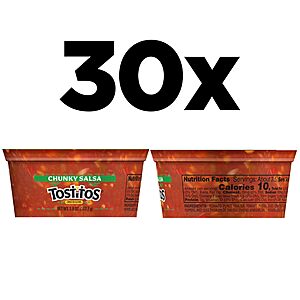 $23.46 or less S&S  Shelf Stable (no refrig required Tostitos Medium Chunky Salsa to Go, 3.8 Ounce, 30 Count, AMZ