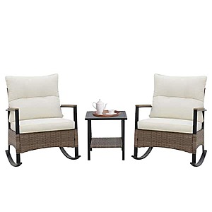 3-Piece Coos Bay Wicker Patio Rocking Chair Set w/ Side Table (Beige) $221 + Free Shipping
