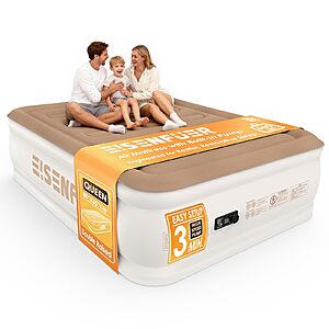EISENFUER Air Mattress Queen with Built-in Pump, 18"Raised Blow Up Mattress $63 + Free Shipping