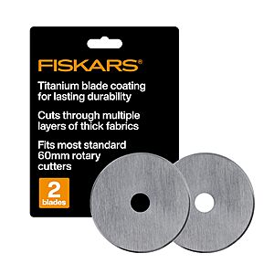 2 Pk Fiskars 60mm Titanium Rotary Cutter Blade Replacements for Fabric $9.98 + Free S&H w/ Prime or $35+