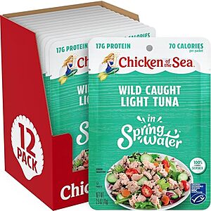 [SnS, AC] $32.24 | 5 × 12-Pack 2.5-Oz Chicken of the Sea Wild Caught Light Tuna in Spring Water ($6.45 each) at Amazon