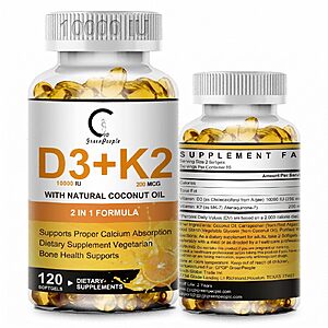 Vitamin D3 K2 Supplement 10000 IU + K2 MK7 200mcg with Coconut Oil, 120ct $10.49 AC + Free Shipping