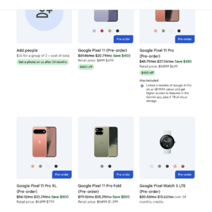 Google FI | Pixel 11 - $499 , Pixel 11 pro - $649 and Pixel 11 pro XL - $799 for existing customers | 120 days of service require