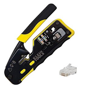 $49.97: Klein Tools Ratcheting Data Cable Crimper / Cutter + 50-Pk CAT6 RJ45 Data Plugs at Amazon