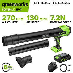 Greenworks 24V Brushless 270 CFM Blower with 3Ah Battery and Charger(BL1032HA1) $79 + Free S&H at Walmart
