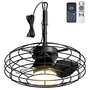 20" Coolbull Caged Outdoor Ceiling Fan w/ Dimmable Light, IP63 Waterproof & 16FT Plug-in Cord (Black) $49.69 + Free Shipping