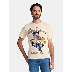 Willie Nelson Men's and Big Men's Graphic Tee with Short Sleeves, Sizes S-3XL (Egret Mineral Wash) $6.43
