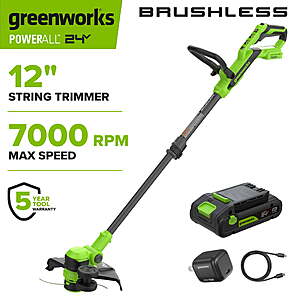 Greenworks PowerAll 24V Brushless 12" String Trimmer, with 3.0 Ah USB-C Battery, 30W USB-C Charger and Cable, ST1222A1 $79