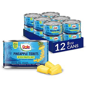 12-Pack 8oz. Dole Pineapple Tidbits Canned Fruit (100% Pineapple Juice) $8.53 w/ S&S + Free Shipping w/ Prime or on $35+