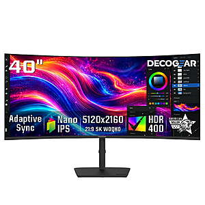 Deco Gear 40” Curved Ultrawide IPS Monitor, 5120x2160 5K2K, 21:9, HDR400, AdaptiveSync, 100% sRGB, HDMI 2.0, DP, USB-C $419.98