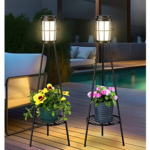 2-Pack 36" VISFLAIR Solar Powered Metal Floor Lamps w/ Plant Stand $35.97 + Free Shipping