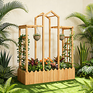 Latitude Run Natural Wooden Planter Box Raised Garden Bed w/ Trellis (44.09'' X 14.37'') $35.99 + Free Shipping