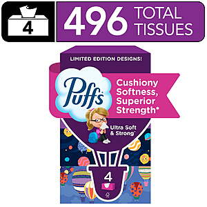$2 WM Cash + Puffs Ultra Soft Facial Tissues, Back-to-School Excl, 4 Rectangle Boxes, 124 Tissues Per Box $5.97