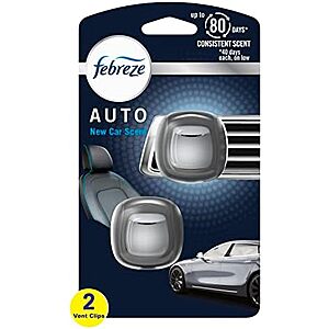 $3.17 or Less with Clip Q. S&S AMZON Febreze AUTO Air Freshener, Odor-Fighting Automotive Vent Clip, Scented Car Accessories, Long Lasting for Strong Odors, New Car Scent, 2 Count
